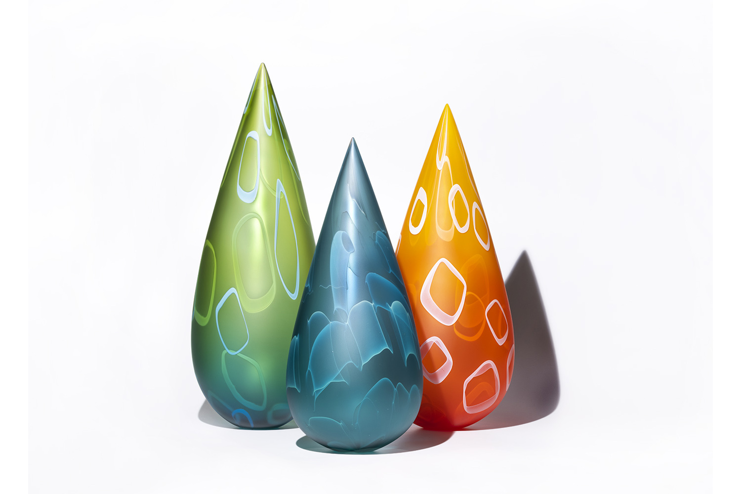 Three Glass Spire Sculptures with Square Murrini Pattern