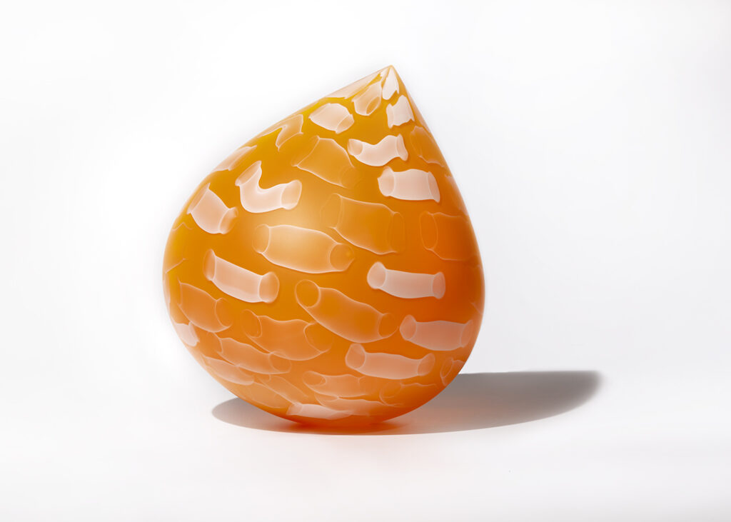 Orange and White Blown Glass Droplet